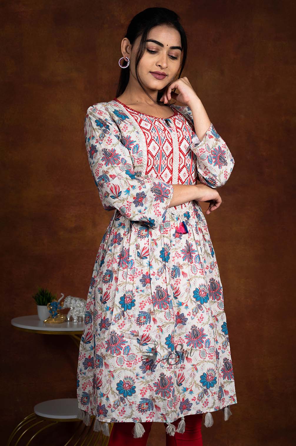 Floral Print And Thread Work  Tunics