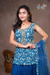 Georgette Blue Floral Print Crop Top Set