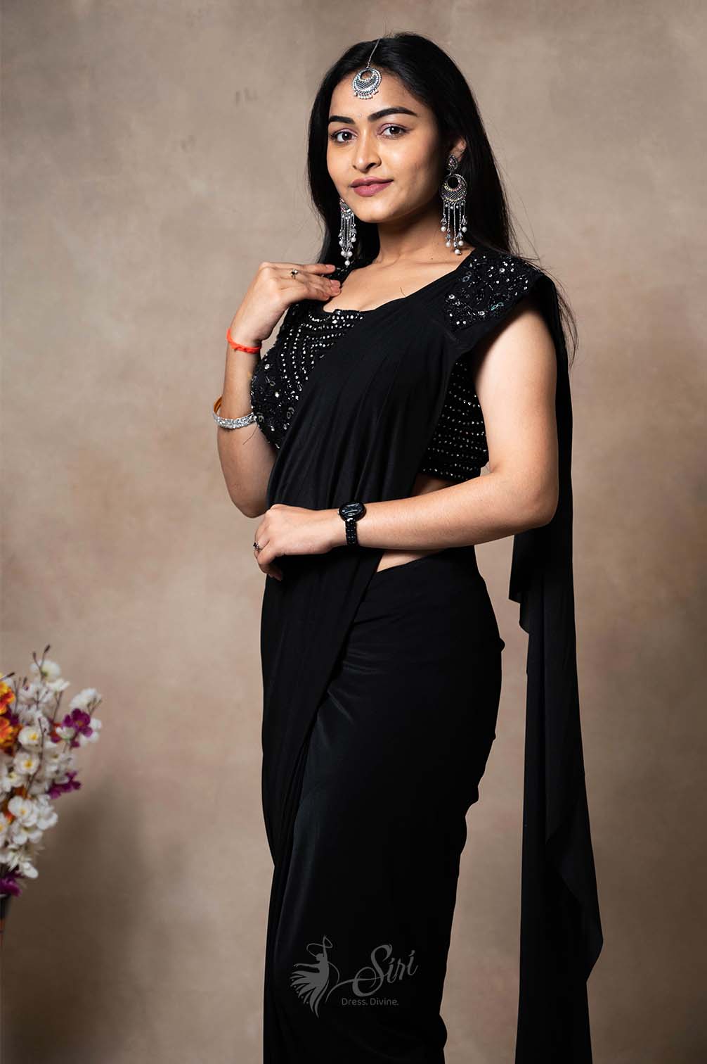 Black Color One Minute Saree