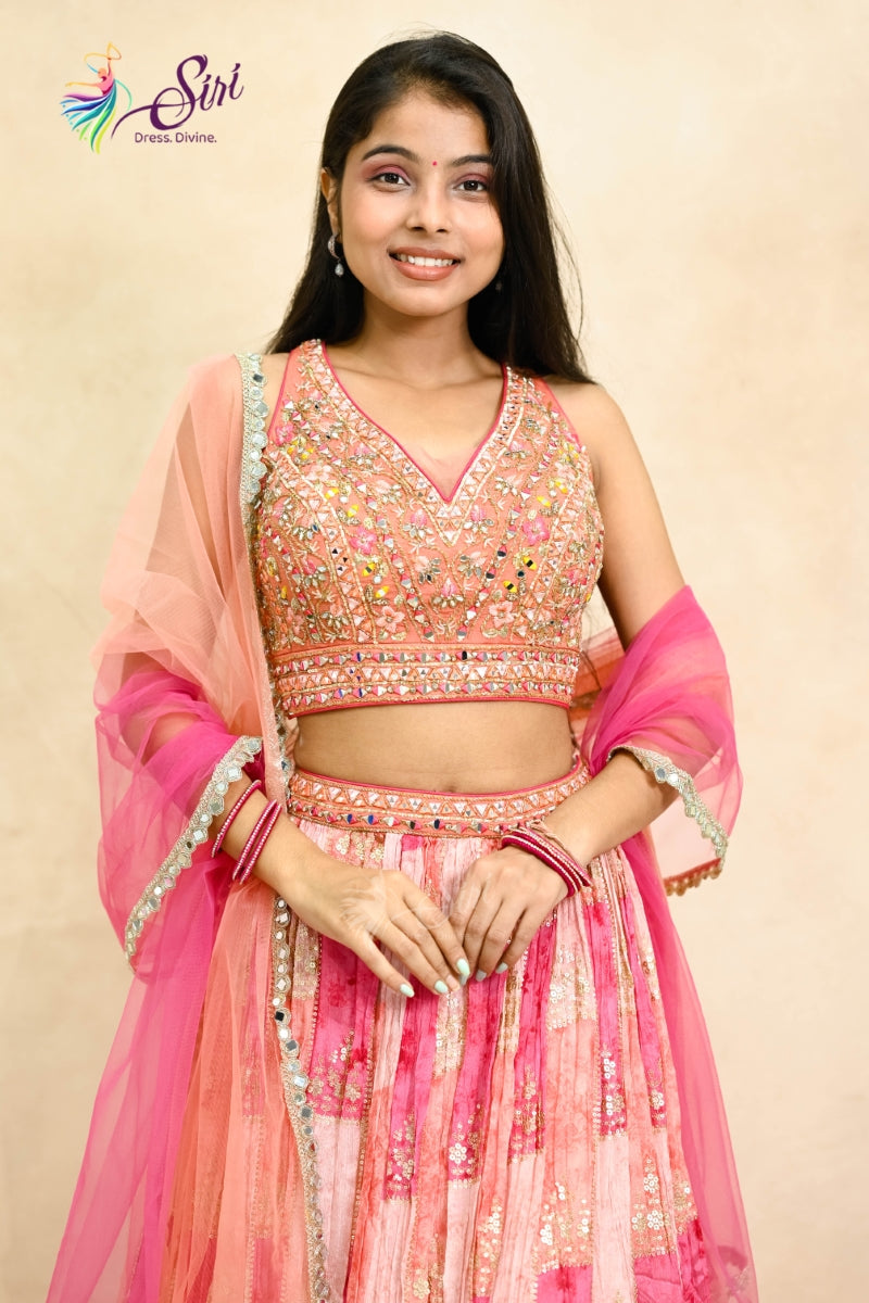 Georgette Floral Design Crop Top Set