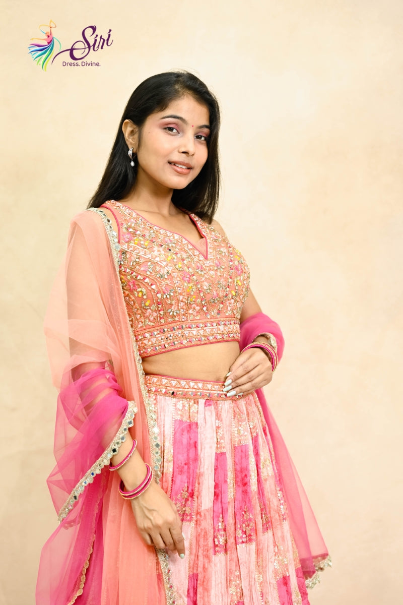 Georgette Floral Design Crop Top Set