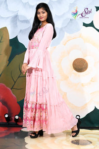 Pastel Pink Georgette Floral Print Kurit