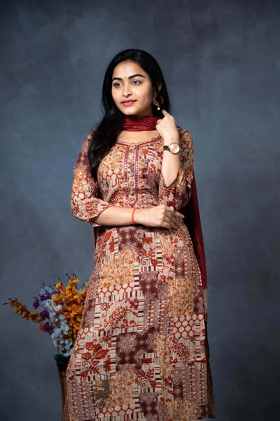Multi Colors 3 Pcs Bottom Dupatta Set