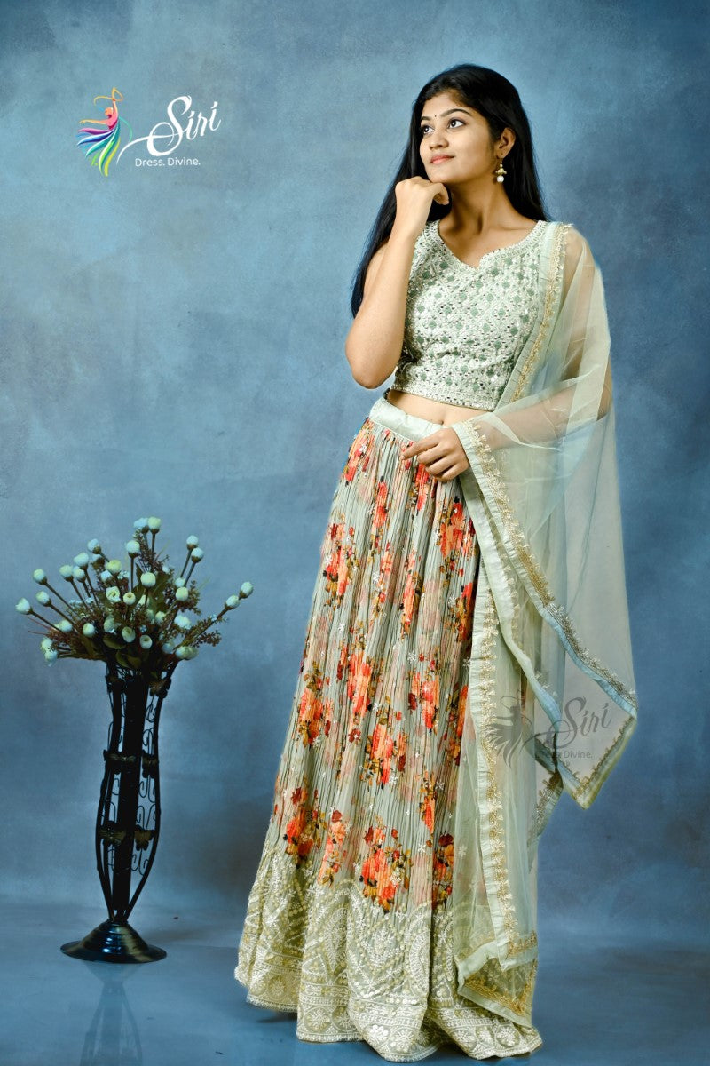 Georgette Floral Print Crop Top Set