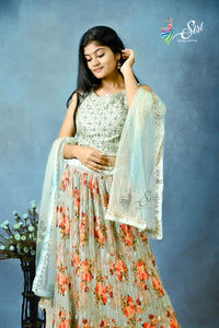 Georgette Floral Print Crop Top Set