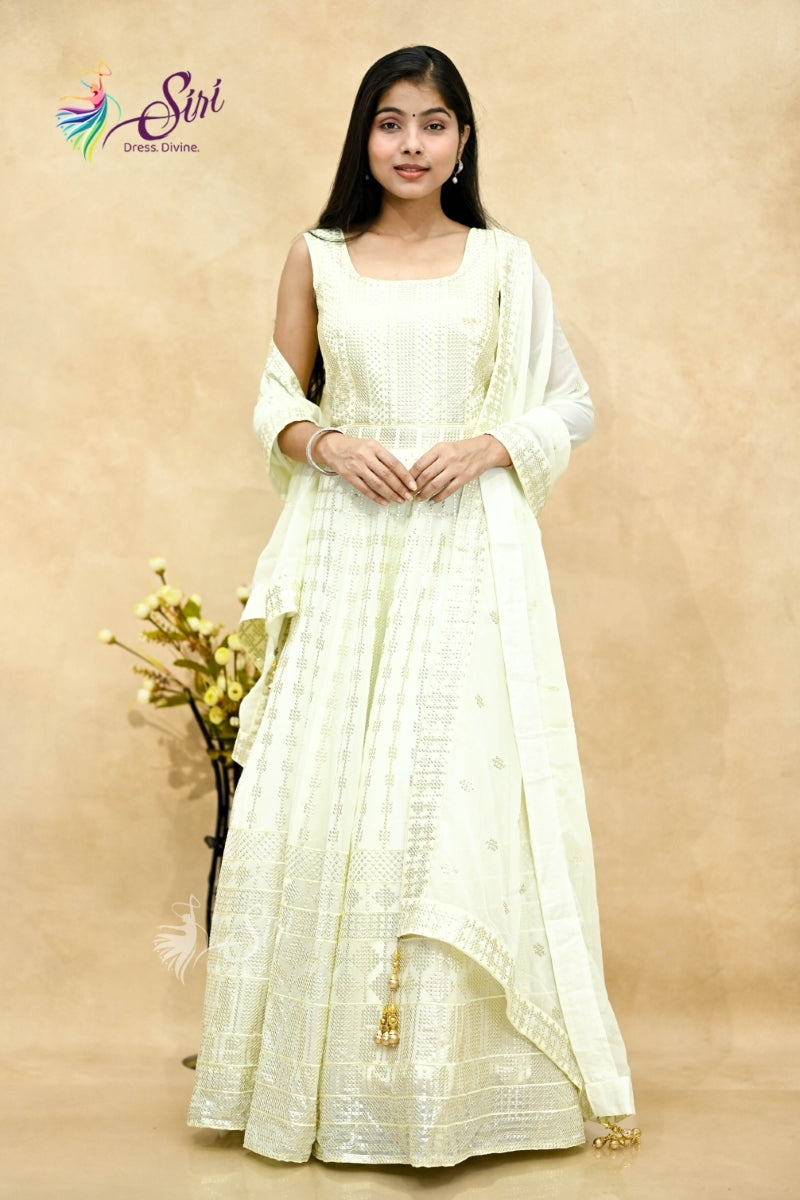 Orchid White Georgette Chudidar Kalis