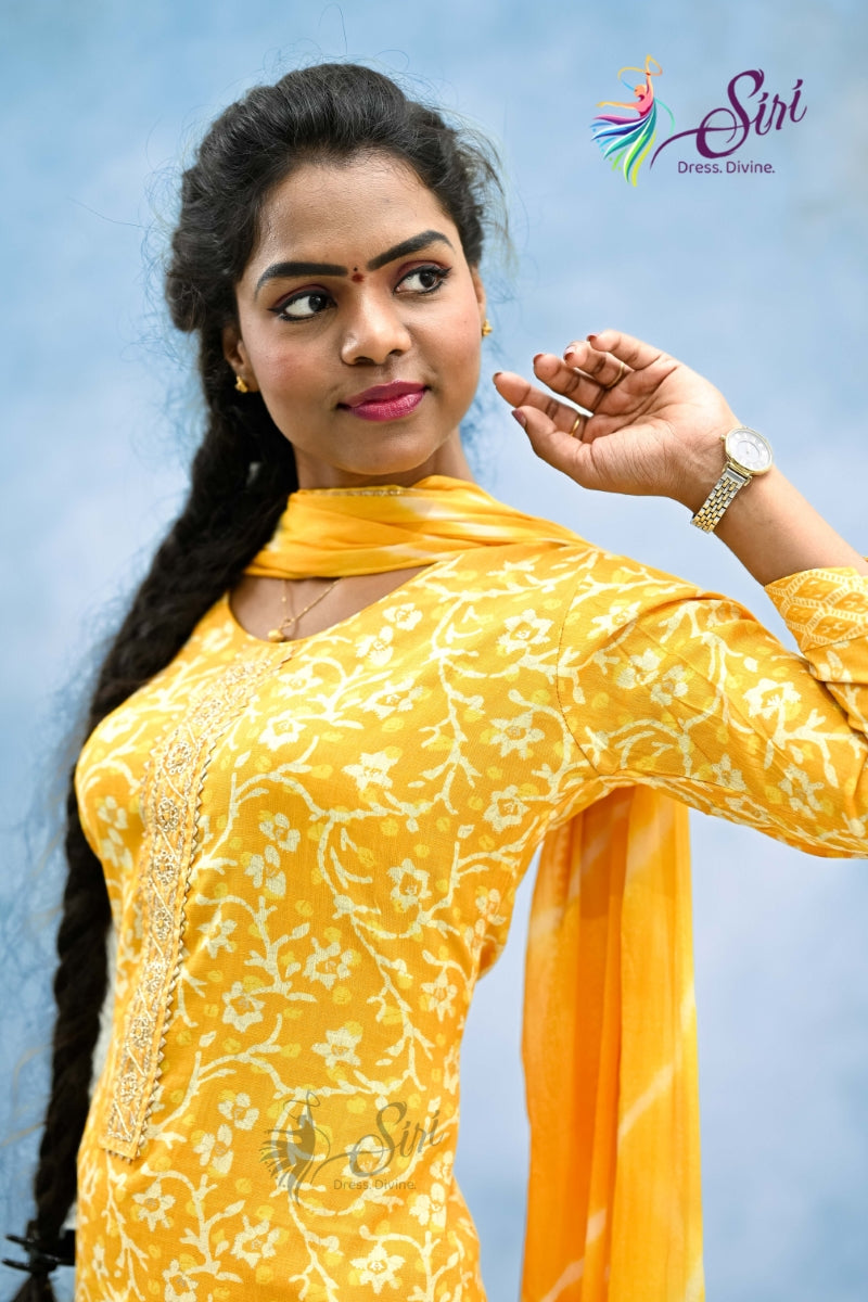 Yellow Color Cotton 3 Pcs Salwar Set for Women