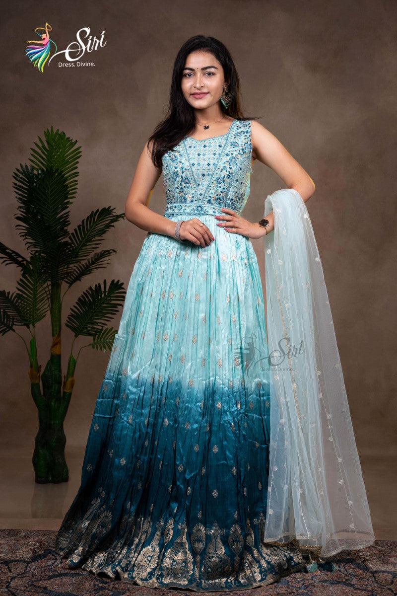 Blue Georgette Mirror Work Chudidar Kalis