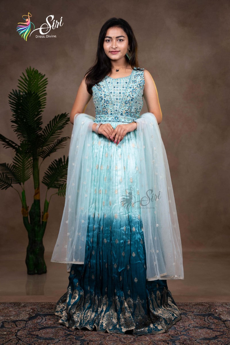 Blue Georgette Mirror Work Chudidar Kalis