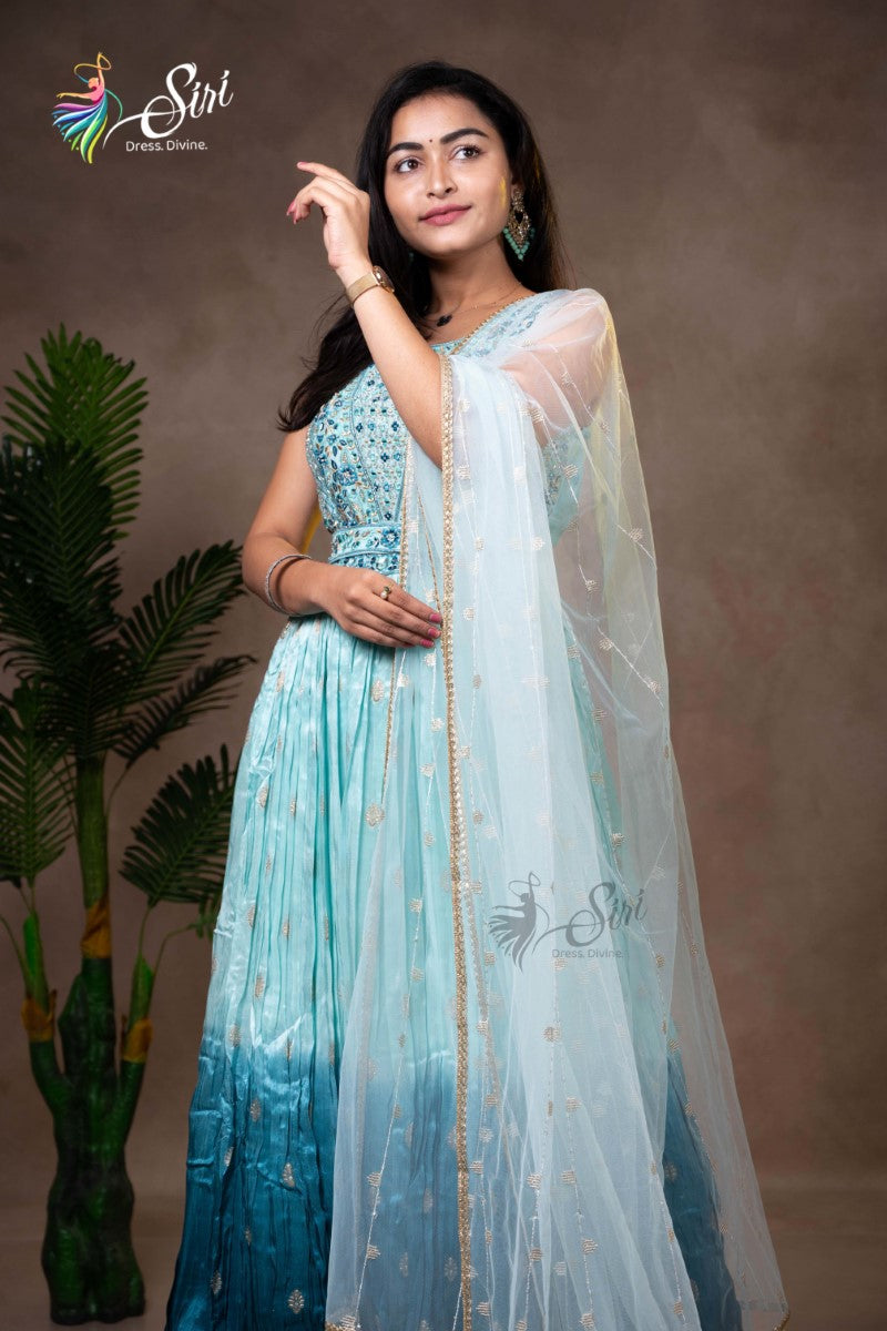 Blue Georgette Mirror Work Chudidar Kalis