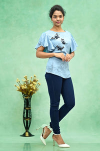 Cotton Blend Blue Colour Western Top