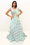 Georgette Moti Work Pista Green Lehenga Set