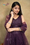 Purple Georgette Crop Top Set