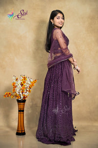 Purple Georgette Crop Top Set
