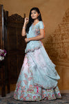 Raw Silk Half Saree With Floral Embroidery