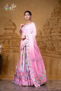Satin Blend Floral Print Half Saree