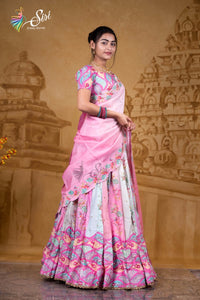 Satin Blend Floral Print Half Saree