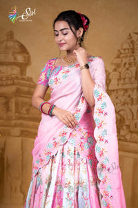 Satin Blend Floral Print Half Saree