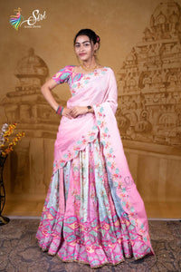 Satin Blend Floral Print Half Saree