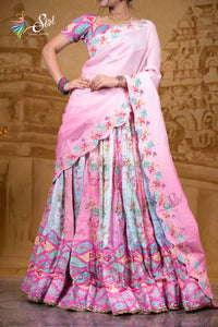 Satin Blend Floral Print Half Saree