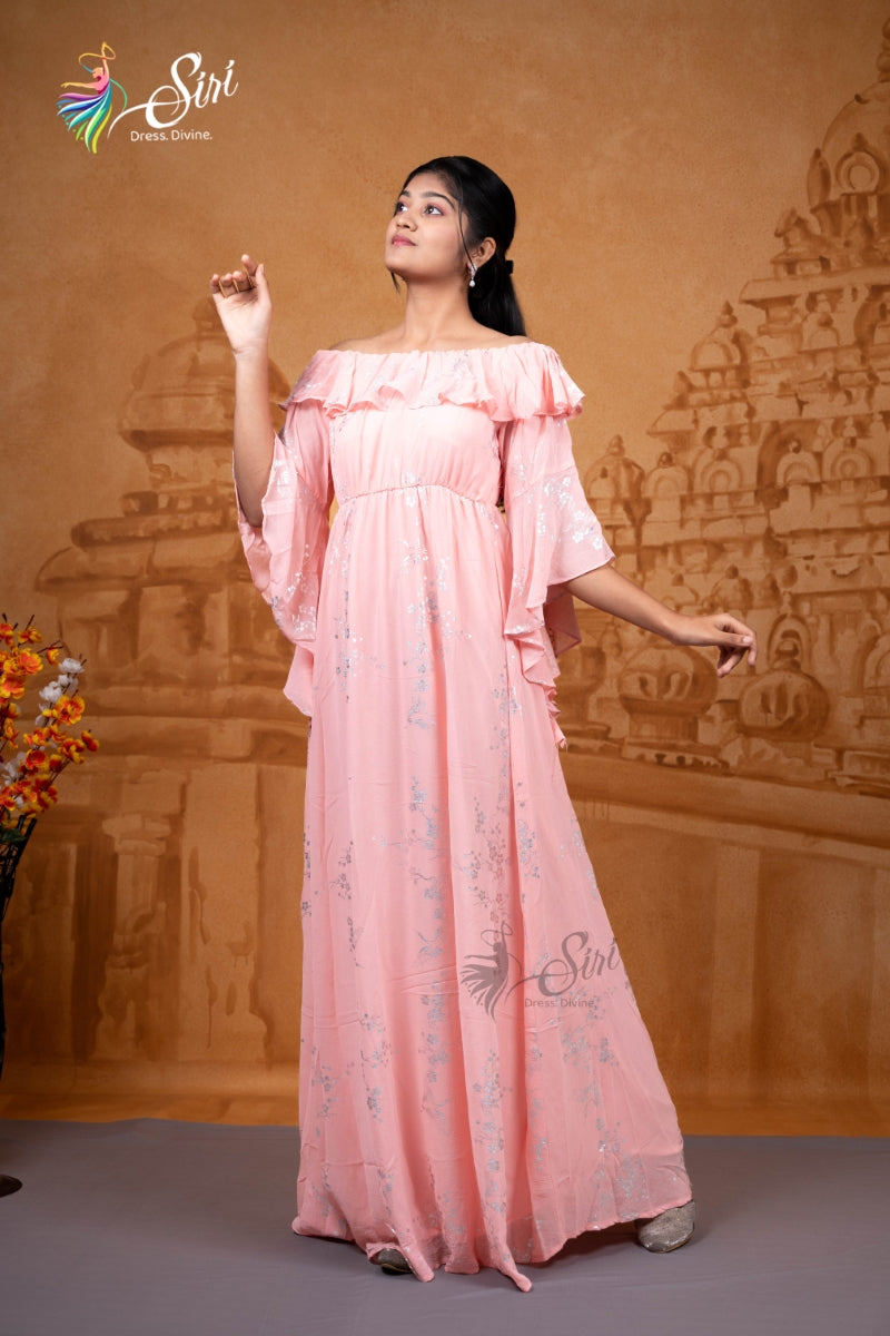 Georgette Pink Color Floral Western Top