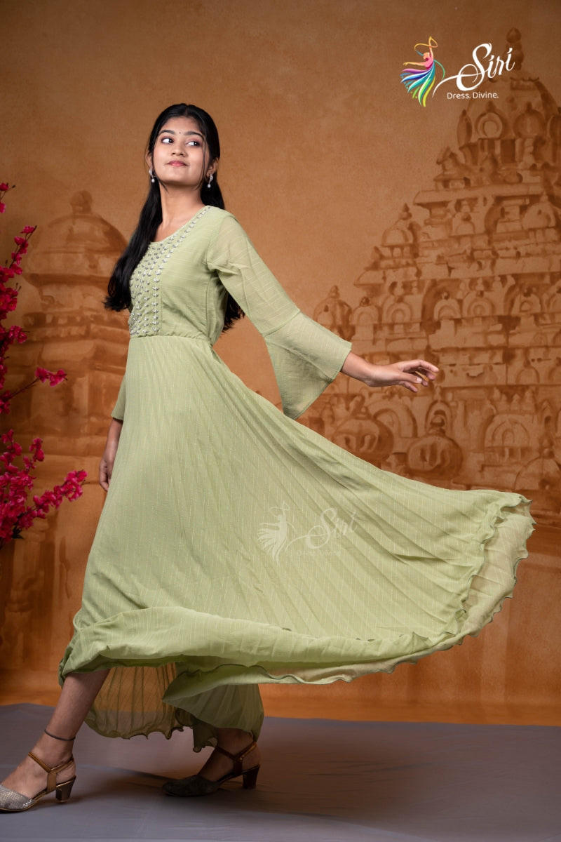 Gerogette Moss Green Western Top
