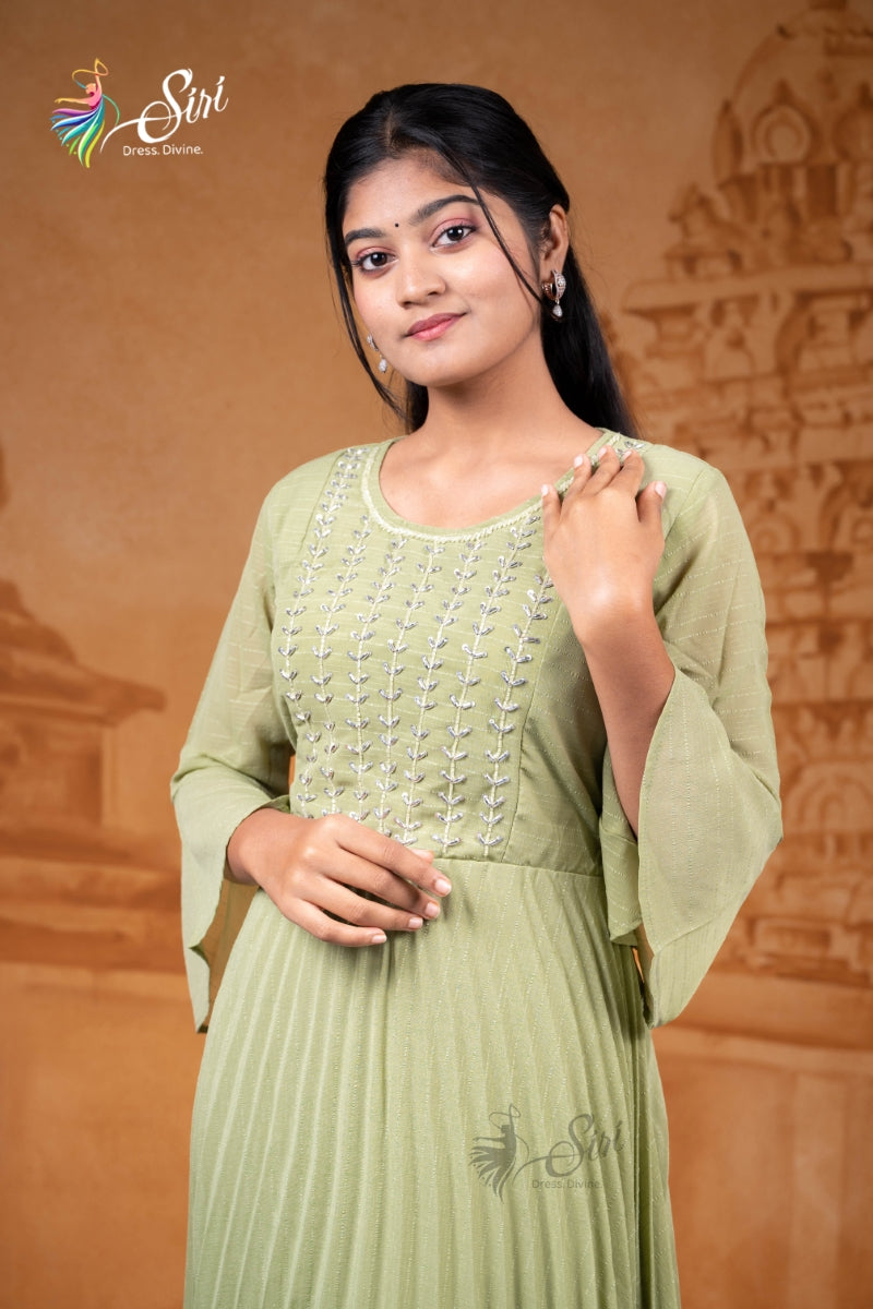 Gerogette Moss Green Western Top