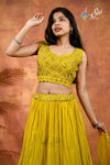 Georgette Mustard Yellow Crop Top Set