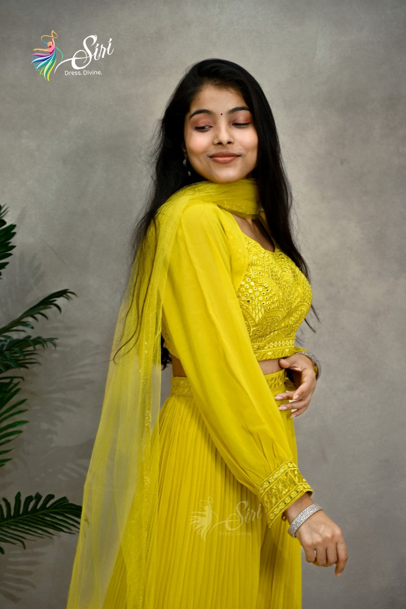 Crushed Georgette Yellow Partywear Palazzo Set