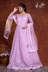 Blus Pink Color Floral Thread And  Stone Work Neted Chudidar Kalis
