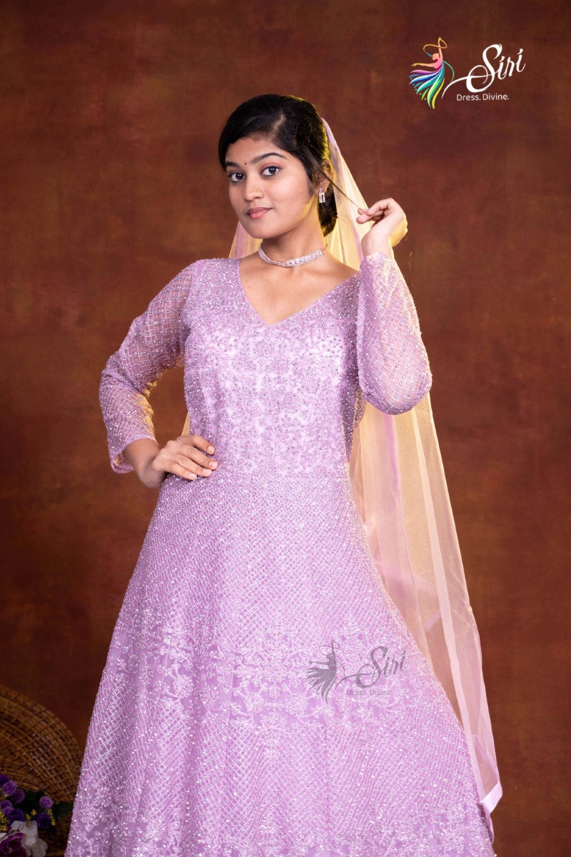 Blus Pink Color Floral Thread And  Stone Work Neted Chudidar Kalis