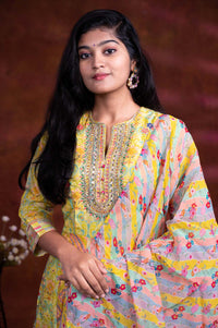Multi Colors Bandhani Print And Floral Thread Work Satin Blend Chudidar Kalis