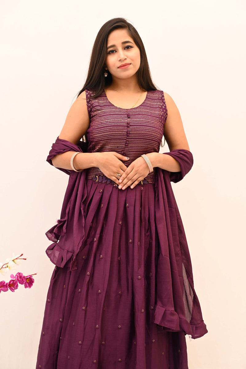 Chanderi Anarkali Chudidar with Beads Work