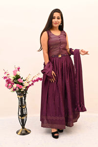 Chanderi Anarkali Chudidar with Beads Work