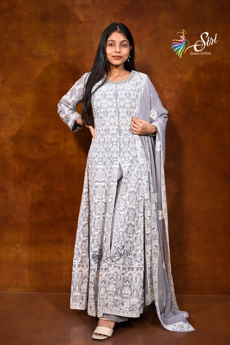 Georgette Floral Work Partywear Palazzo Set