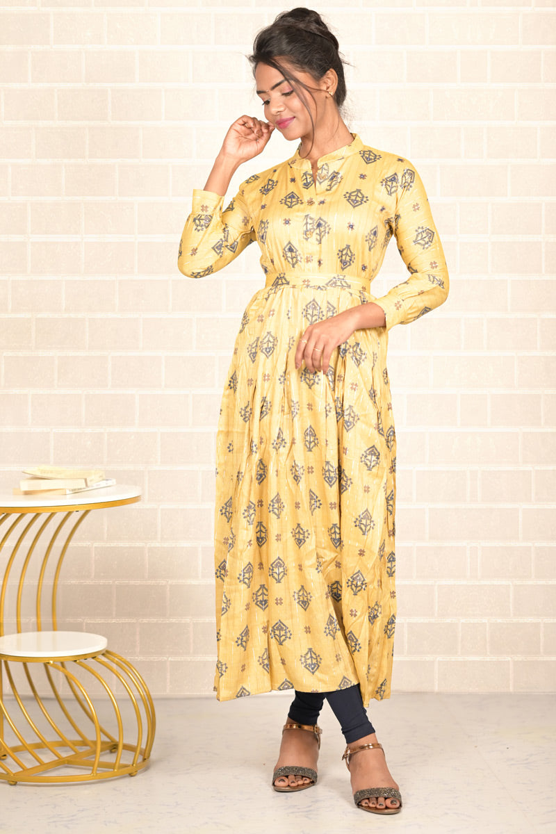 Rayon Yellow Printed Kurti