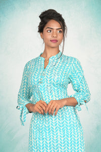 Cotton Sky Blue Thread Work Top Bottom Set