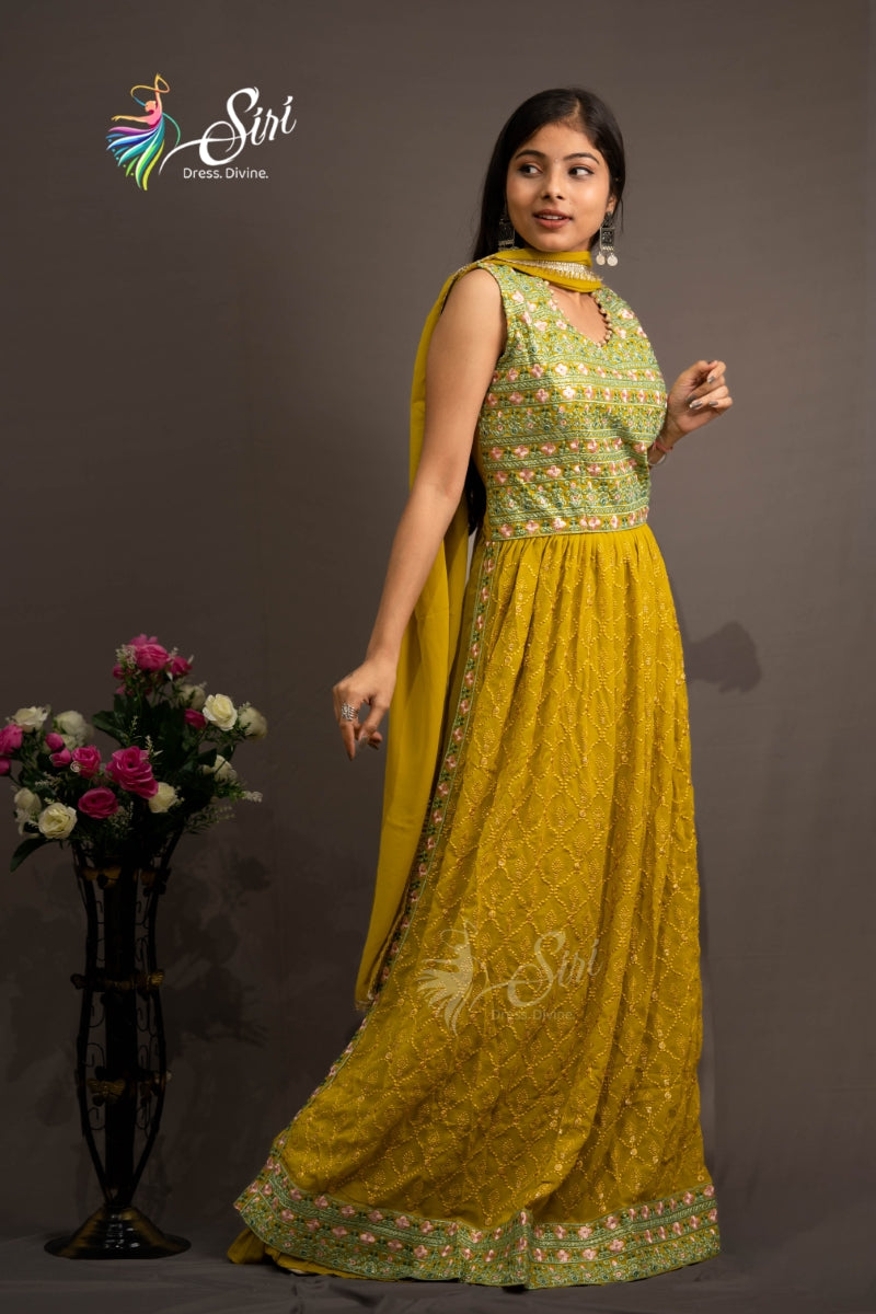 Georgette Yellow Color Partywear Palazzo Set
