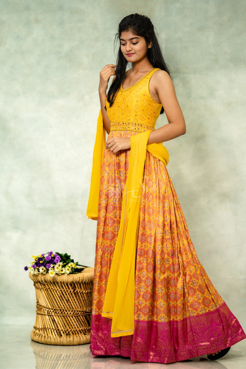Raw Silk Floral Print Chudidar Kali