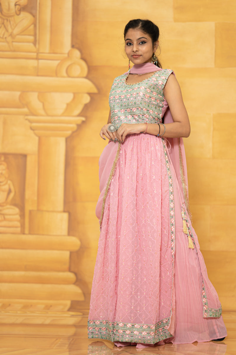 Georgette Light Pink Party Wear Palazzo Set