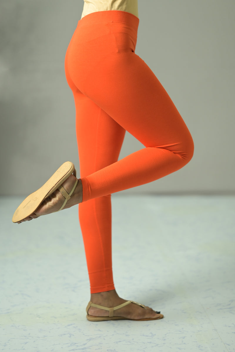 Pretty Legs Cotton Lycra Ladies Orange Ankle Length Legging, Size: Free  Size at Rs 599 in Surat