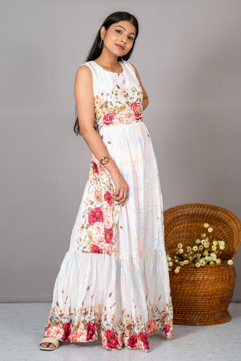 Floral Mothi Work Floral Print Long Kurti