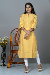 Yellow Colour Straight Cut Kurti