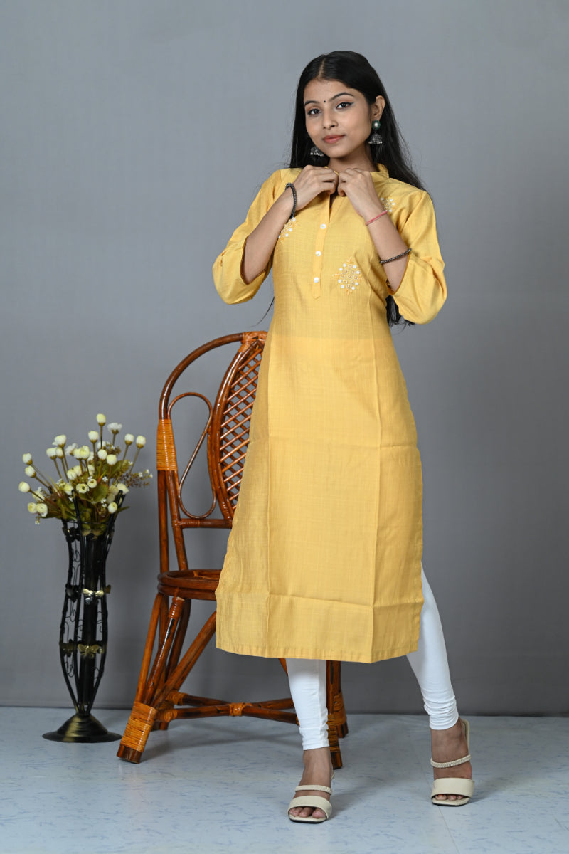 Yellow Colour Straight Cut Kurti
