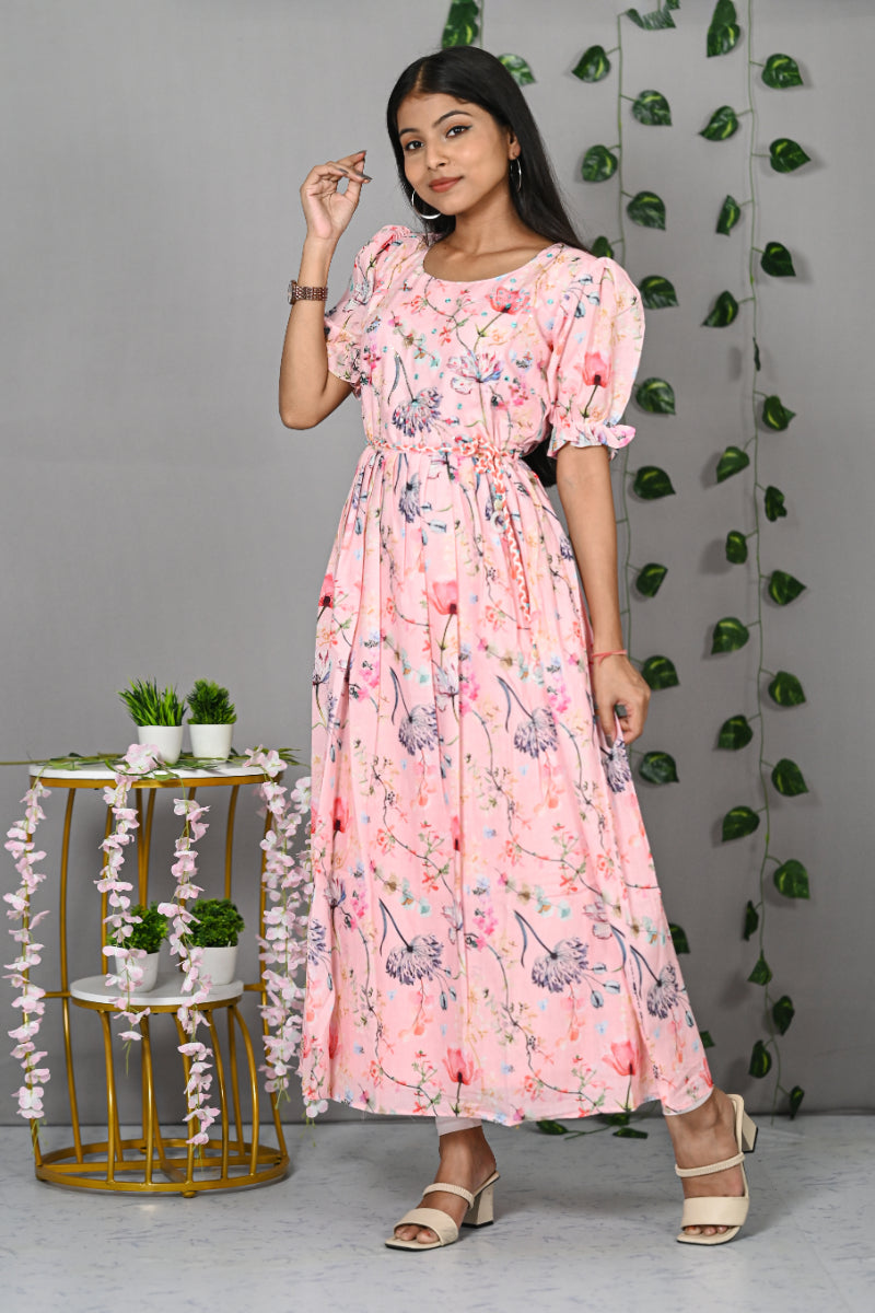 Cotton Onion Pink Floral Print Kurti