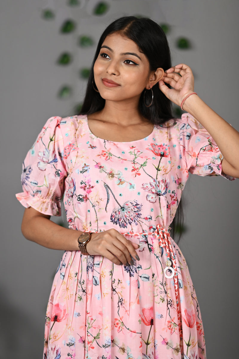 Cotton Onion Pink Floral Print Kurti