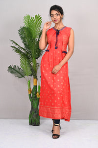 Rayon Red Mirror Work Kurti