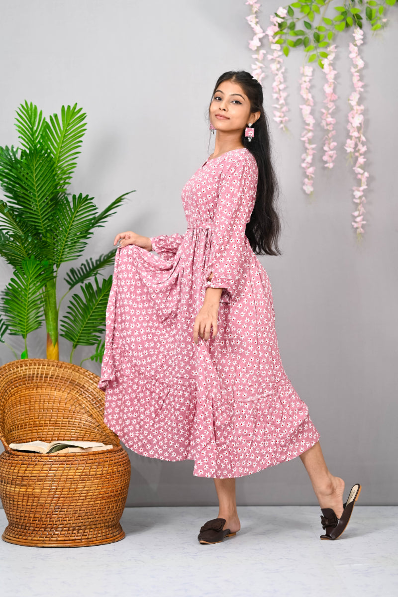 Rayon Baby Pink Printed Kurti
