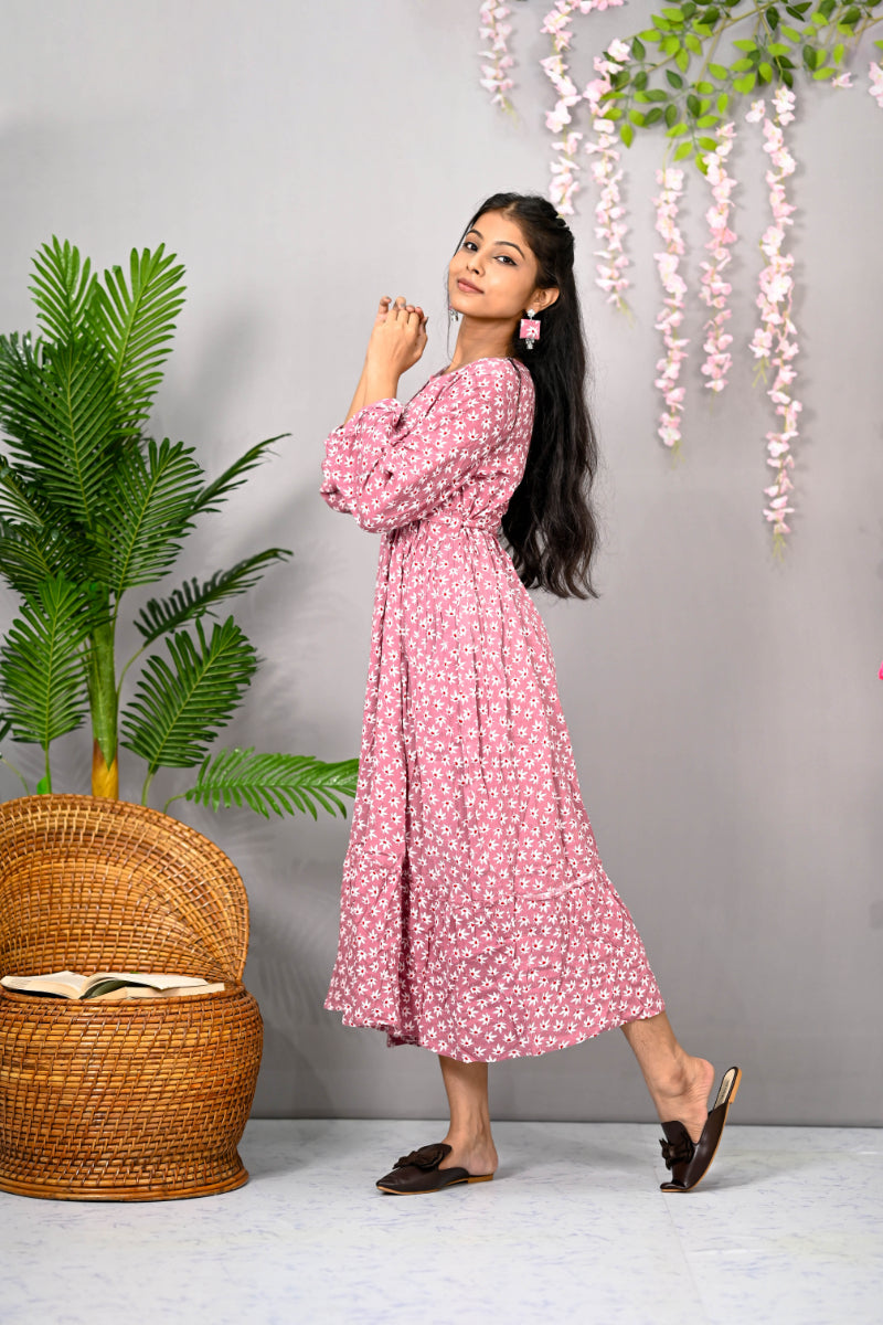 Rayon Baby Pink Printed Kurti