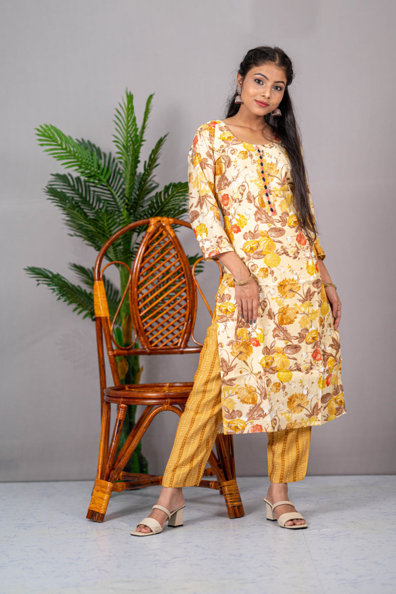 Soft Silk Floral Print Kurti Set